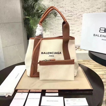 Replica Balenciaga Navy Cabas M Calfskin Tote Bag Brown