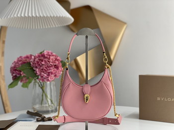 Replica New Copy Bvlgari Serpenti Ellipse Small Crossbody Bag Pink Calf Leather with Snakehead Closure For Women 19cm