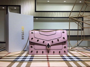 Replica Bvlgari Serpenti Forever Women Pink Shoulder Bag With Peacock Green Stone