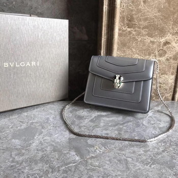 Replica Bulgari Serpenti Forever Flap Cover Bag Metallic Calf Leather Grey