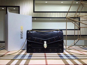 Replica Bvlgari Serpenti Forever Women Black Shoulder Bag With Peacock Green Stone