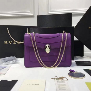 Replica Bulgari Serpenti Forever Flap Cover Chain Shoulder Bag Purple With Malachite Eyes