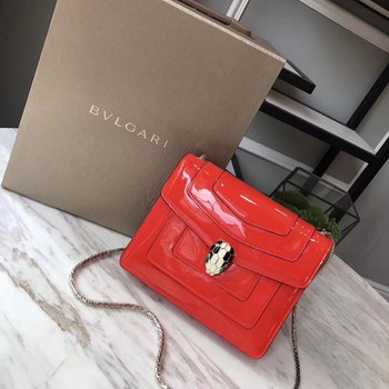 Replica Bulgari Serpenti Forever Flap Cover Bag Metallic Calf Leather Red