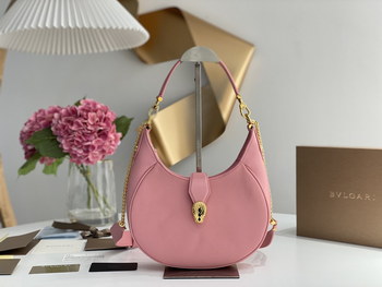 Replica New Copy Bvlgari Serpenti Ellipse Crossbody Bag Pink Calf Leather with Snakehead Closure For Women 25cm