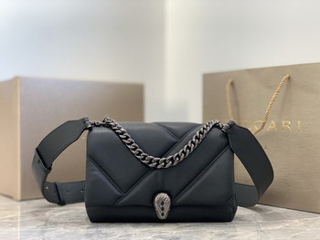 Replica New Style Bulgari Cabochon Crossbody Bag Calf Leather Black 225cm