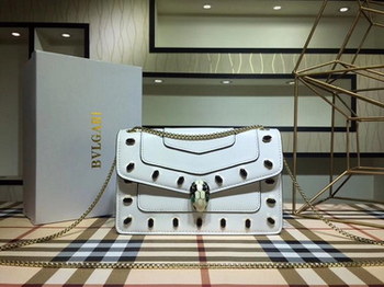 Replica Bvlgari Serpenti Forever Women White Shoulder Bag With Peacock Green Stone