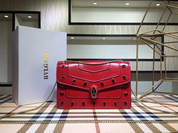 Replica Bvlgari Serpenti Forever Women Red Shoulder Bag With Peacock Green Stone