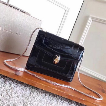 Replica Bulgari Serpenti Forever Flap Cover Bag Metallic Calf Leather Black