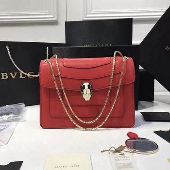 Replica Bulgari Serpenti Forever Flap Cover Chain Shoulder Bag Red With Malachite Eyes