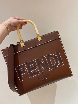 Replica Replica Fendi Sunshine Shopper Bag Brown Leahter with FENDI ROMA