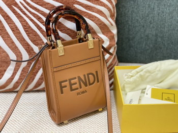 Replica Replica Fendi Mini Sunshine Shopper Bag Brown Leahter with FENDI ROMA