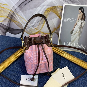 Replica Copy Fendi Mon Tresor Bucket Bag in Pink Canvas with Embroidered FF Motif