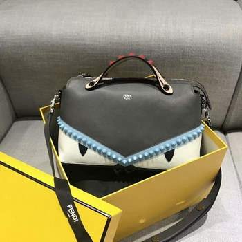 Replica Cheap Fendi BY THE WAYBoston Bag with Zip Fastening Blue Studs