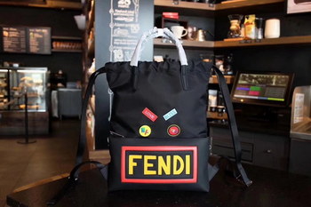 Replica Fendi Faces Motif Men Soft backpack in Black Nylon and Leather