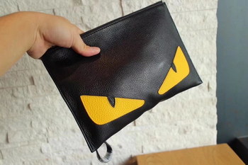 Replica Fendi Men Slim Black Calfskin Bag Bugs Pouch