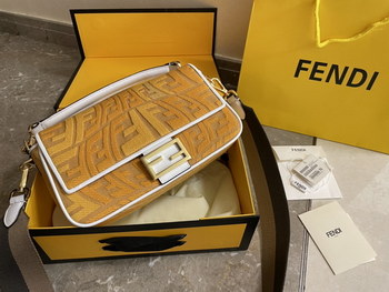 Replica Top Quality Fendi Baguette Embroidered Yellow Canvas Bag