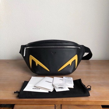 Replica Top Quality Fendi Men Black Romano Leather Belt Bag With Bugs Eyes Inlay