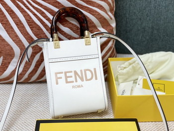 Replica Replica Fendi Mini Sunshine Shopper Bag White Leahter with FENDI ROMA