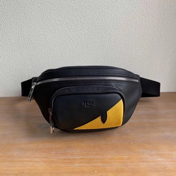 Replica Top Quality Fendi Black Calfskin Belt Bag with Zip Fastening