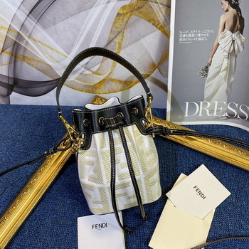 Replica Copy Fendi Mon Tresor Bucket Bag in Beige Canvas with Embroidered FF Motif