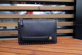 Replica Fendi Clutch Bag in Black Roman Leather White Suture