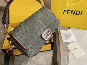 Replica Top Quality Fendi Baguette Gray Embroidered Yellow Canvas Bag