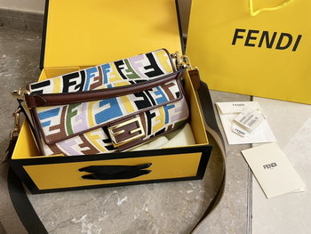 Replica Top Quality Fendi Baguette Multicolor Embroidered Yellow Canvas Bag