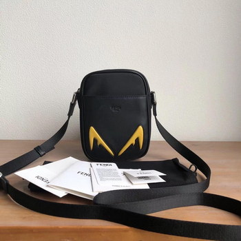 Replica Replica Fendi Men Black Leather Shoulder Bag with Yellow Embossed Diabolic Eyes