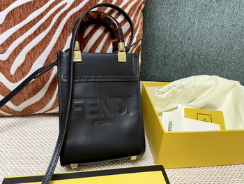 Replica Replica Fendi Mini Sunshine Shopper Bag Black Leahter with FENDI ROMA