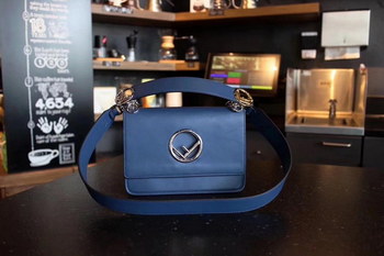Replica Fendi Kan I F Bag with Flap and New Fendi Logo Blue Leather