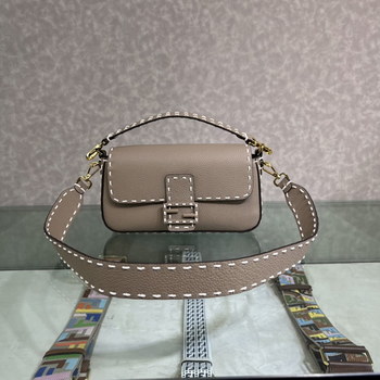 Replica Replica Fendi Baguette Gray Full Grain Leather Bag with Hand Stitching and Decorated with an FF Clasp Price Online