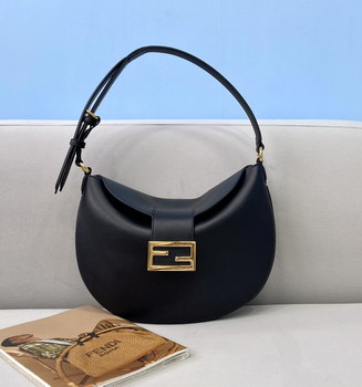Replica Copy Fendi Small Croissant Hobo Bag Black Leather Bag