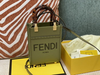 Replica Replica Fendi Mini Sunshine Shopper Bag Green Leahter with FENDI ROMA