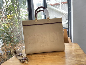 Replica Replica Fendi Sunshine Shopper Bag Beige Canvas with FENDI ROMA Embroidery