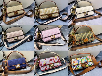 Replica Top Quality Fendi Baguette Embroidered Canvas Bag 26cm 9 Colors