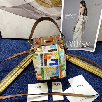 Replica Copy Fendi Mon Tresor Bucket Bag in Beige Canvas