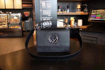 Replica Fendi Kan I F Bag with Flap and New Fendi Logo Black Leather