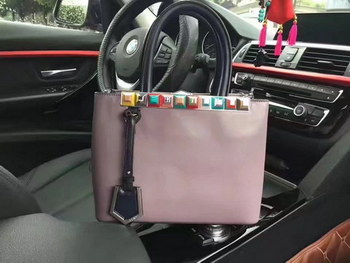 Replica Fendi Petite 2Jours Purple Leather Tote Bag with Multicolored Studs