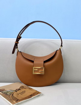 Replica Copy Fendi Small Croissant Hobo Bag Brown Leather Bag