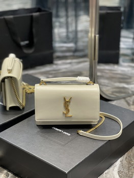 Replica Replica Saint Laurent 19cm Sunset Woc Chain Wallet in Smooth Leather White with Gold Logo