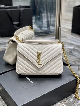Replica Copy Saint Laurent College Shoulder Bag Medium In Quilted Leather White