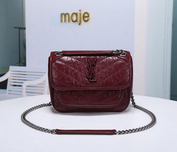 Replica Replcai Saint Laurent NIKI Baby Chain Shoulder Bag In Crinkled Vintage Leather Dark Legion Red