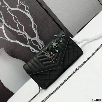 Replica Saint Laurent Chain Wallet In Black Testured Mixed Matelasse Leather