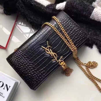 Replica Yves Saint Laurent Medium Kate Monogram Tassel Satchel Crocodile Black Gold