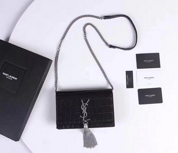 Replica Saint Laurent Classic Medium Monogram Tassel Satchel in Black Crocodile Embossed Leather