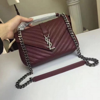 Replica Classic Saint Laurent Top Handle Bag With Metal Chain And Leather Removable Shoulder Strap Dark Red