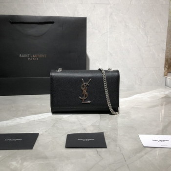 Replica Original Copy Saint Laurent Classic Small Kate Chain Bag in Black Grain De Poudre Textured Leather Sliver Hardware