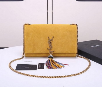 Replica Saint Laurent Medium Kate Tassel Chain Bag in Yellow Deer Velvet