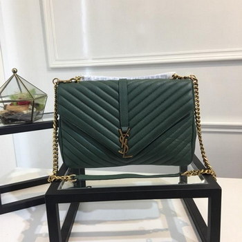 Replica Original Quality Saint Laurent College Bag in Hazelnut Matelasse Leather Green with Gold Hardware