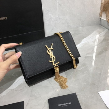 Replica Original Copy Saint Laurent Small Kate Chain Bag in Black with Tassel in Grain de Poudre Embossed Leather Gold Hardware